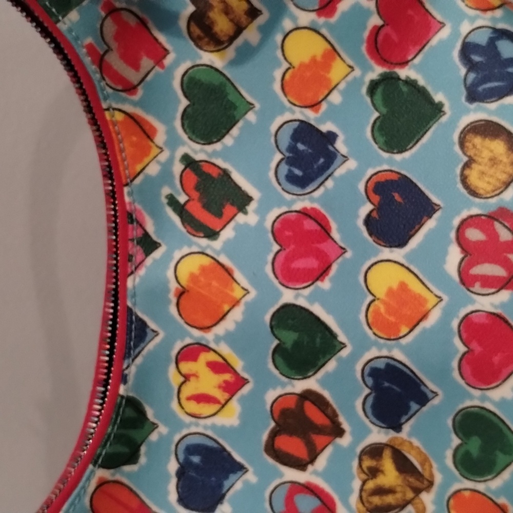 Dooney & Bourke Heart Hobo Vintage Coated Canvas Multi Color Bag And Zipper GUC - Picture 8 of 16